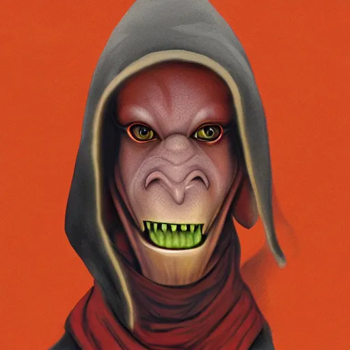 Image similar to Jar Jar Binks as a Sith Lord, portrait