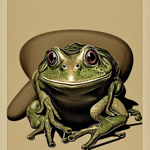 Image similar to full page antique lithograph anathomy of intelligent humanoid frog-like creature godotr, White background, art print, clean brush stroke, realistic highly detailed, 8k post-processing highly detailed, rendered by octane engine, esty