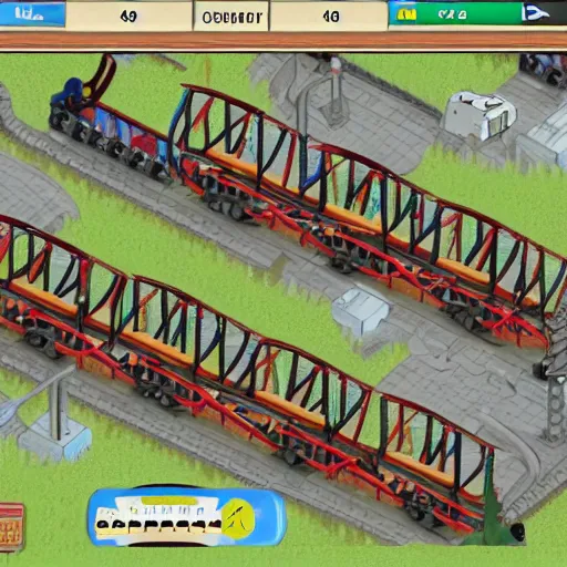 Prompt: alfred e. neumann rides in roller coaster tycoon