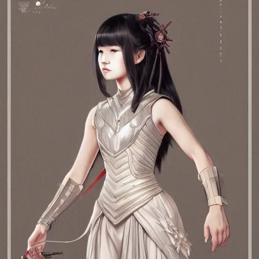 Image similar to full body character sheet of Yui Mizuno from Babymetal, intricate, elegant, highly detailed, digital painting, artstation, character concept art, smooth, sharp focus, illustration, art by artgerm and greg rutkowski and alphonse mucha