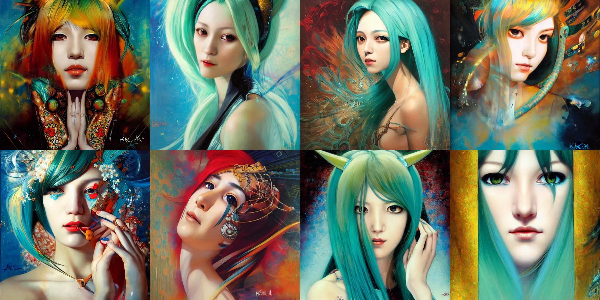 Prompt: a portrait of hatsune miku by karol bak