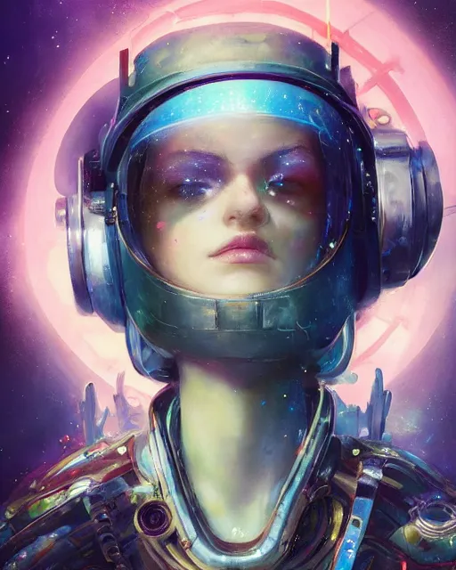 Image similar to a beautiful intricate exquisite imaginative exciting fashionable futuristic close up portrait of a young female astro engineer with stern looks, mechanical uniform, neon lights on hood and jacket by ruan jia, tom bagshaw, peter mohrbacher, brian froud, futuristic organic city in the background, epic sky, vray render, artstation, deviantart, pinterest, 5 0 0 px models