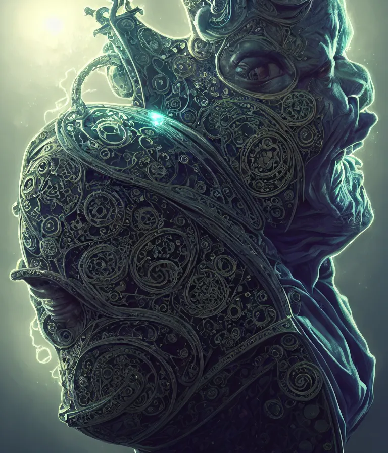 Image similar to front!!! shot of a court jester!!! character, hyperdimensional, bioluminescent hypercubes, dark holography!!!, future, chrome, (((intricate))), elegant, highly detailed, centered, (((artstation, concept art, smooth, sharp focus, artgerm, Tomasz Alen Kopera, Peter Mohrbacher, donato giancola, Joseph Christian Leyendecker, WLOP, Boris Vallejo))), ((raytracing)), mugshot!!!!!, ugly!!!!!!, octane render, nvidia raytracing demo, octane render, nvidia raytracing demo, octane render, nvidia raytracing demo, grainy, muted, 8K, digitalblasphemy, metatron