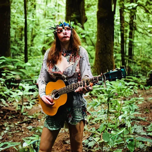 Image similar to beautiful naturalist woman, oregon country fair, living her full truth, enchanting, playing in a forest full of herbs and plants