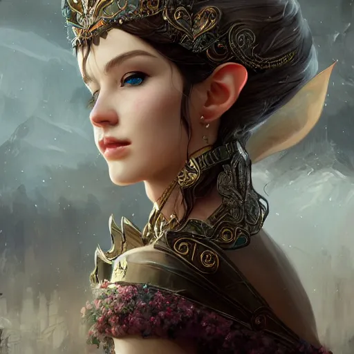 Prompt: Portrait of a young, beautiful and elegant elf queen, full of details, matte painting, concept art, smooth, by wlop ，trending on cgsociety and artstation，8kHDR，light effect，-H 768