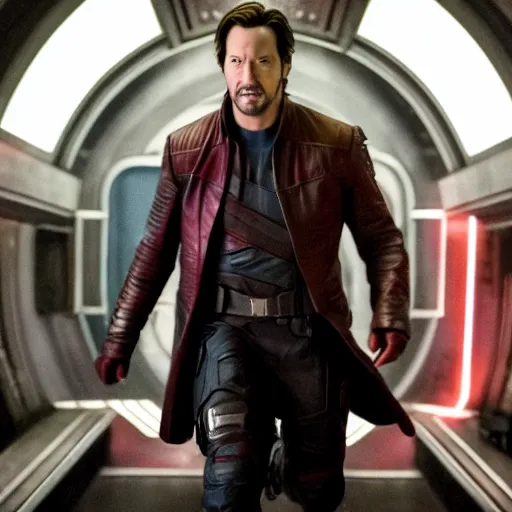 Prompt: film still of Keanu Reeves as Star Lord in Avengers Endgame