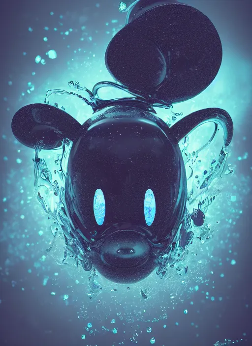 Image similar to mickey mouse head, fractal, broken, wet, mycelium, radiant alien, rococo, baroque, automotive, bio-mechanical, porcelain, iridescent sub surface scattering, octane render