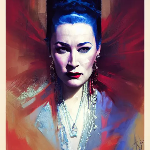 Image similar to yma sumac, hyperrealistic portrait, bladerunner street, art of elysium by jeremy mann and alphonse mucha, fantasy art, photo realistic, dynamic lighting, artstation, poster, volumetric lighting, very detailed face, 4 k, award winning