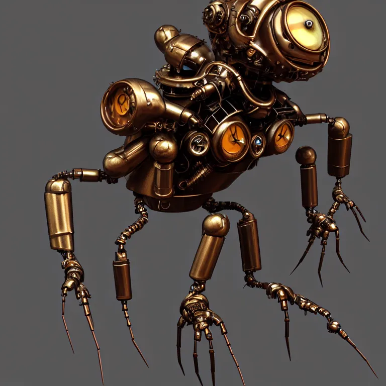 Prompt: steampunk robot ant, 3 d model, unreal engine realistic render, 8 k, micro detail, intricate, elegant, highly detailed, centered, digital painting, artstation, smooth, sharp focus, illustration, boris vallejo