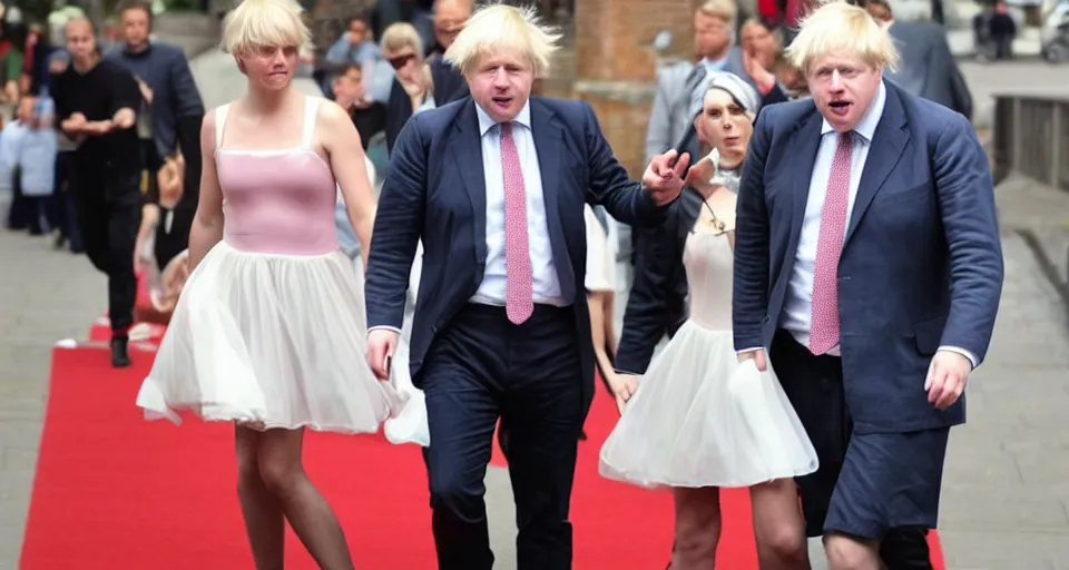 Image similar to boris johnson wearing a ballerina dress