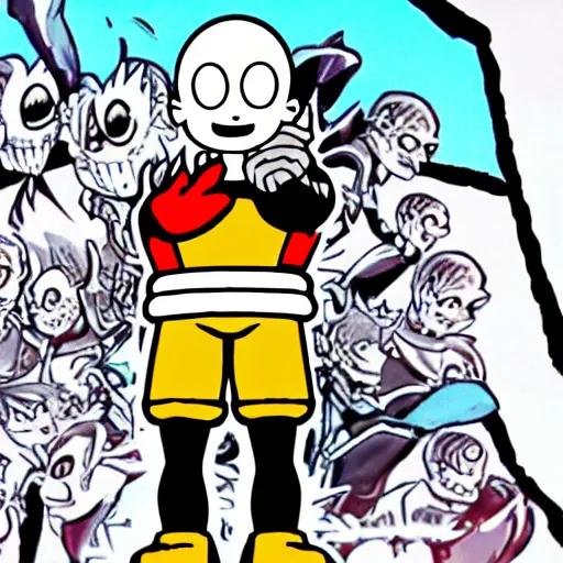 Prompt: Saitama as the cuphead boss