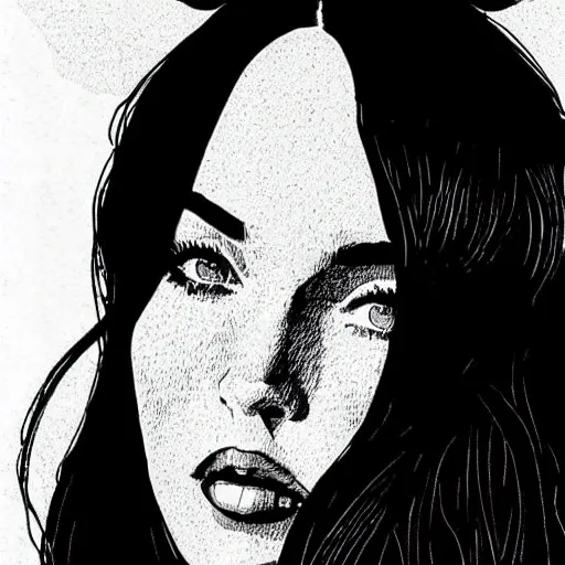 Prompt: “ megan fox retro minimalist portrait by jean giraud, moebius starwatcher comic, 8 k ”