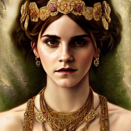 Prompt: Emma Watson as a roman Goddess, cute, fantasy, intricate, elegant, highly detailed, digital painting, 4k, HDR, concept art, smooth, sharp focus, illustration, art by artgerm and H R Giger and alphonse mucha