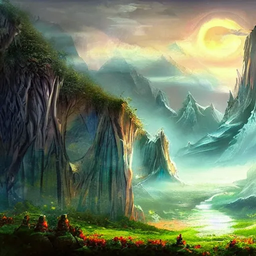 Image similar to a very beautiful stunning scenic landscape, fantasy, concept art