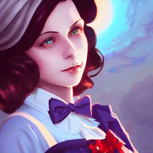 Image similar to portrait of elizabeth from bioshock infinite , heavenly clouds landscape, ambient lighting, 4k, anime key visual, lois van baarle, ilya kuvshinov, rossdraws, artstation