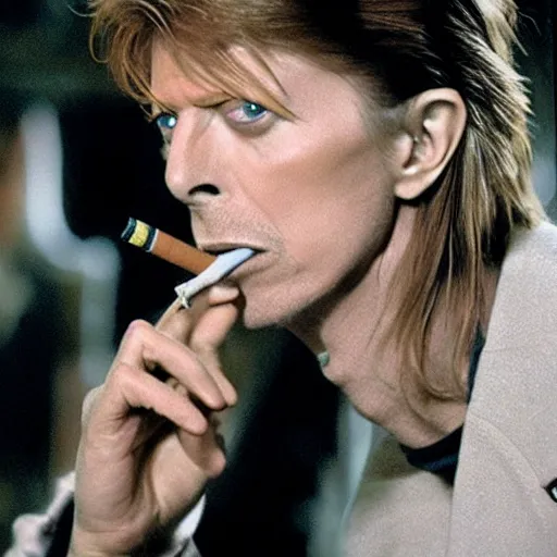 Image similar to photo of David bowie smoking a cigarette, high quality