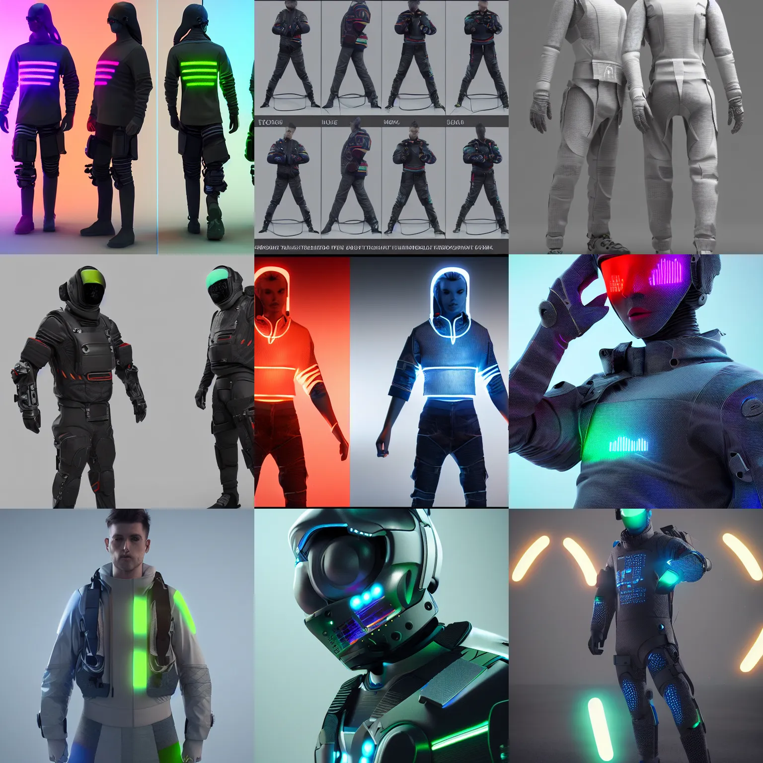 Prompt: technological clothing with RGB illumination, octane render, photorealistic, 8k post processing, high quality