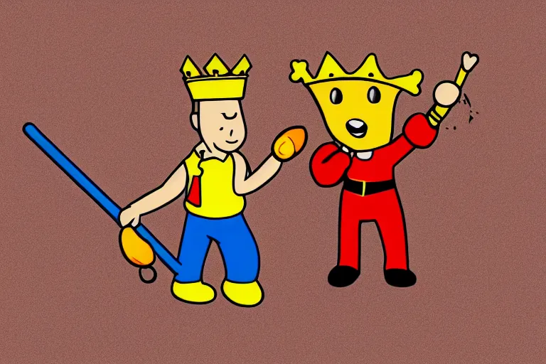 Prompt: pinto bean holding a staff, wearing crown, cartoon character,