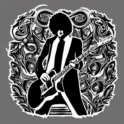 Image similar to jimmy page from led zepelin playing - guitar - solo, sticker - art, svg vector, adobe - illustrator