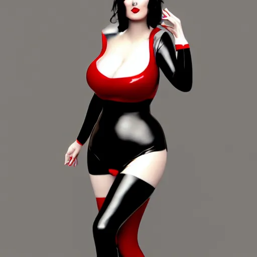 Prompt: portrait of a classy pale voluptuous goth woman with an elaborate elegant black-red-silver latex striped high-neck outfit, cgsociety, photorealistic, sublime, 16k, smooth, sharp focus, trending on ArtStation, volumetric lighting