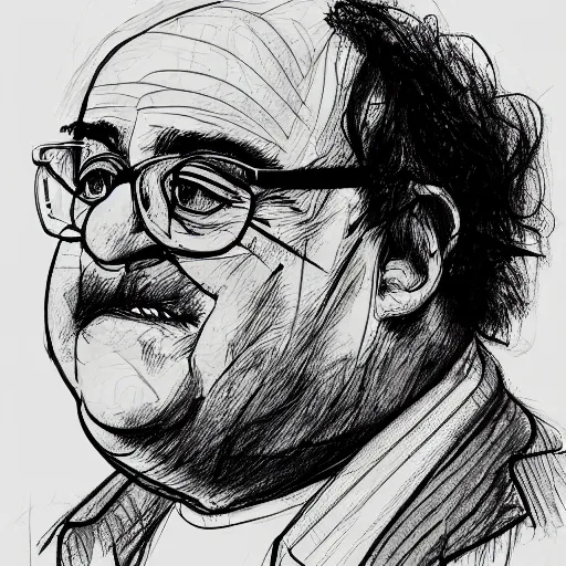 Image similar to a realistic yet scraggly portrait sketch of the side profile of a stern and sophisticated danny devito, trending on artstation, intricate details, in the style of frank auerbach, in the style of sergio aragones, in the style of martin ansin, in the style of david aja, in the style of mattias adolfsson