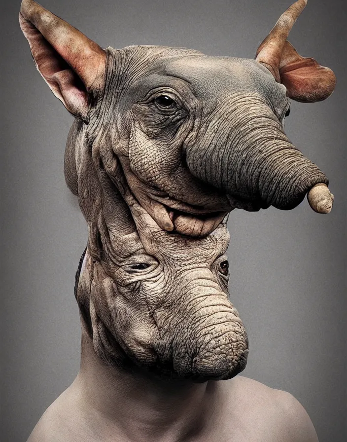 Prompt: portrait of muscular animal human merged head skin ears, without background, fit in frame, scales skin dog, cat merged elephant head cow, chicken face morphed fish head, gills, horse head animal merge, morphing dog head, animal eyes, merging crocodile head, anthropomorphic creature