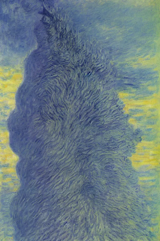 Prompt: shinzo abe head on Godzilla painting by claude monet