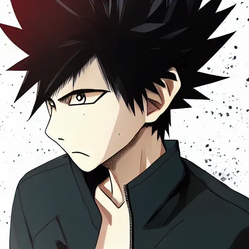 Image similar to boy with spikey hair and thunder powers illustrated by kohei horikoshi, detailed anime, hd, shonen style, with thunderstorms, 8 k, dark colors, detailed face, details, sharp smooth, aykut aydogdu