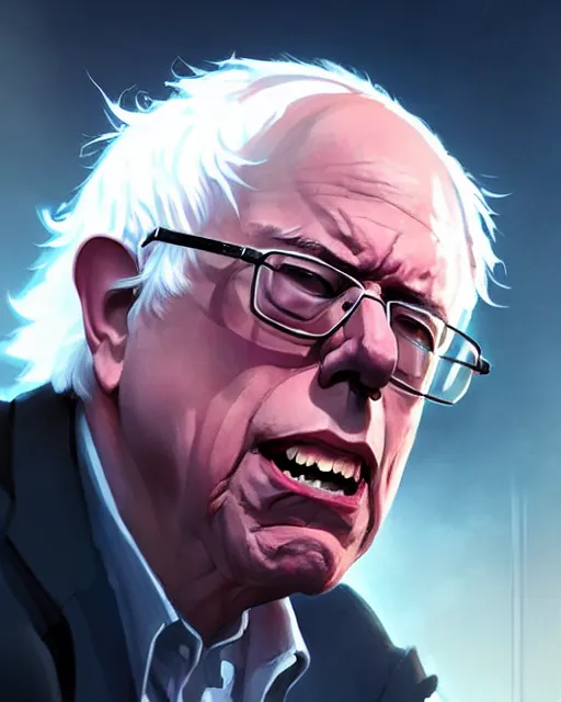 Prompt: bernie sanders as a league of legends champion, medium shot close up, details, sharp focus, illustration, by jordan grimmer and greg rutkowski, trending artstation, digital art