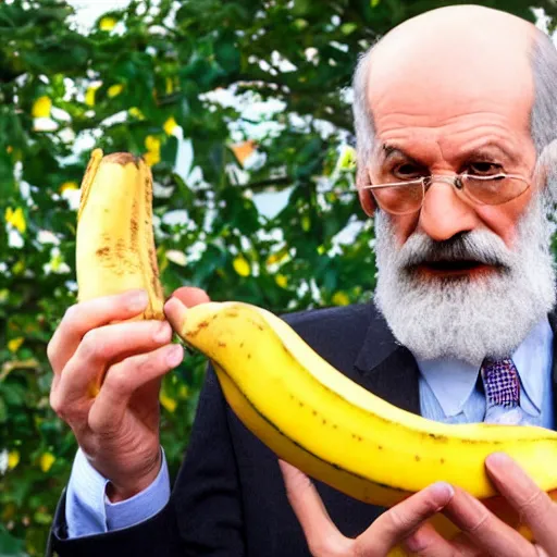 Prompt: real photo f22, 21mm, highly detailed, of sigmund freud at a farmers market slipping on a banan peel, very funny and comedic