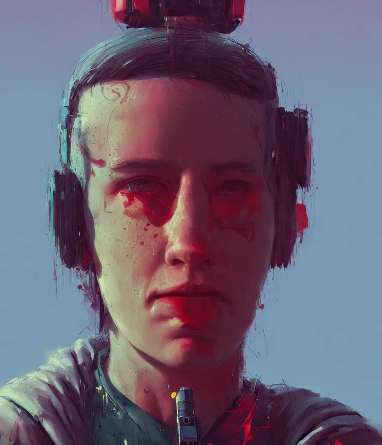 Image similar to a portrait of a punker in a painting from stalenhag, 4 k, 8 k, hdr, artstation, concept art