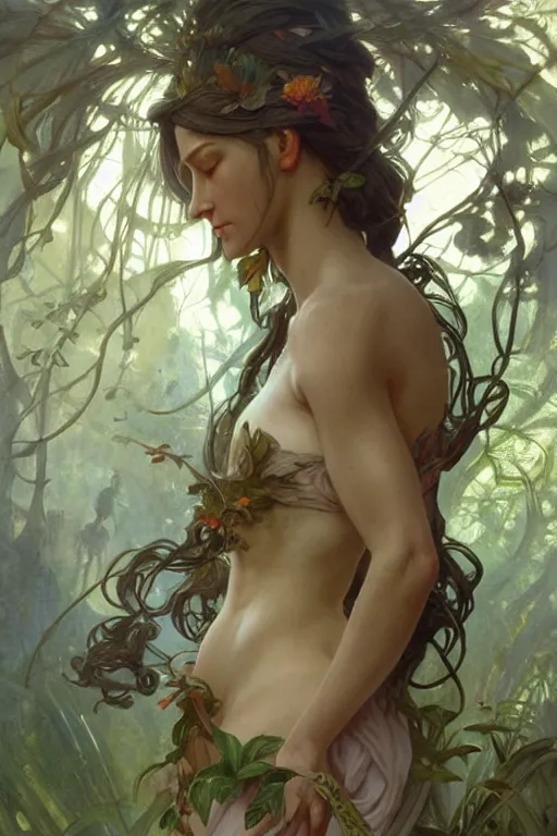 Prompt: goddess of nature, accurate anatomy, only two hands, highly detailed, digital painting, artstation, concept art, smooth, sharp focus, illustration, Unreal Engine 5, 8K, art by artgerm and greg rutkowski and edgar maxence and alphonse Mucha and Frank Frazetta