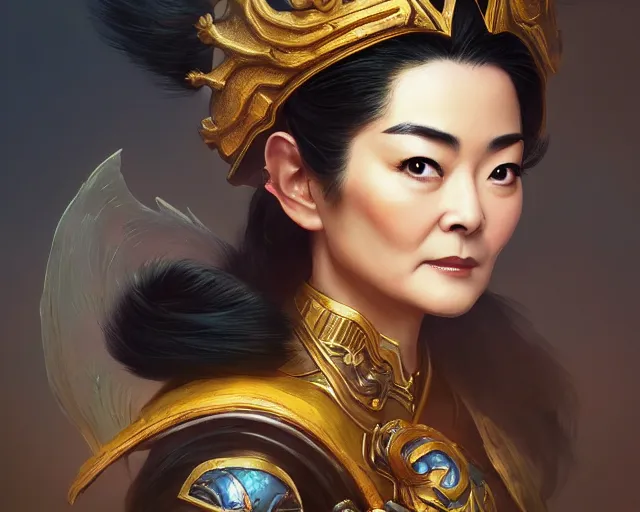 Prompt: photography of brigitte lin dressed as dongfang bubai, deep focus, d & d, fantasy, intricate, elegant, highly detailed, digital painting, artstation, concept art, matte, sharp focus, illustration, hearthstone, art by artgerm and greg rutkowski and alphonse mucha