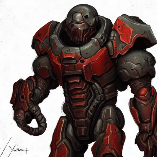 Image similar to Doom slayer in valorant concept art, digital art, valorant, doom, valorant style