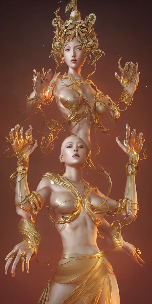 Image similar to goddess with six arms made by Stanley Artgerm Lau, WLOP, Rossdraws, ArtStation, CGSociety, concept art, cgsociety, octane render, trending on artstation, artstationHD, artstationHQ, unreal engine, 4k, 8k,