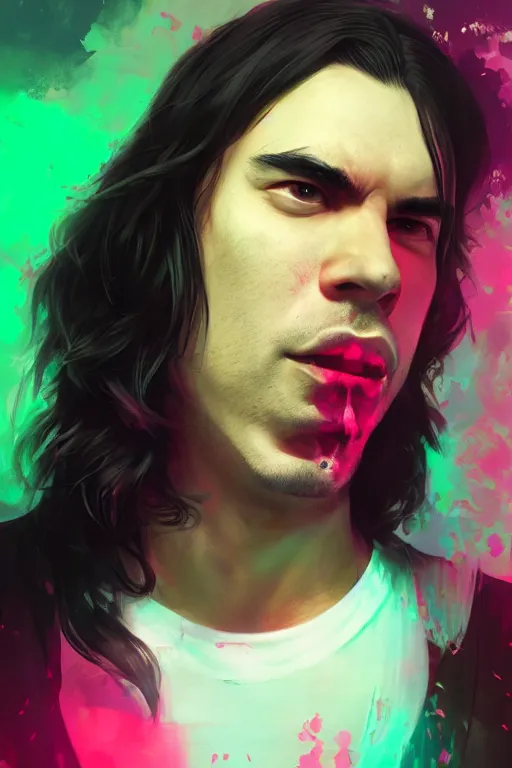 Prompt: portrait of andrew wk, busted nose, party hard in neon, charlie bowater, artgerm, ilya kuvshinov, krenz cushart, ruan jia, realism, ultra detailed, 8 k resolution