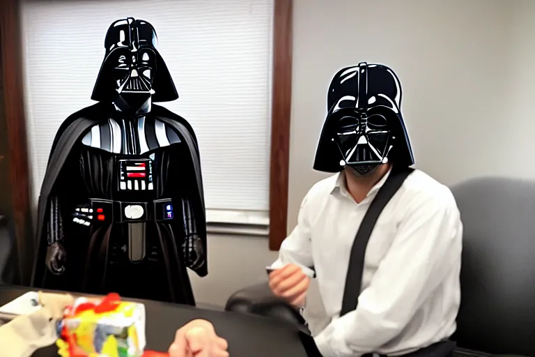 Image similar to darth vader at a office party