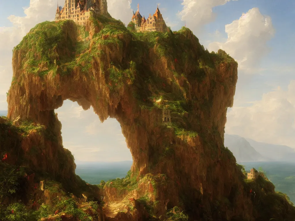 Image similar to a german castle on the cliff, by thomas cole, trending on artstation