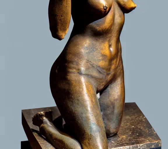 Prompt: detailed photo of old bronze patina statue of most beautiful woman, full body view, various poses, photorealism, intricate detail, museum diffuse lighting