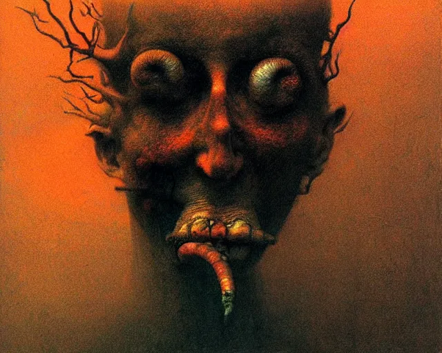 Image similar to by francis bacon, beksinski, mystical redscale photography evocative. horrid, abominable, disgusting, vile, revolting, fanged creature