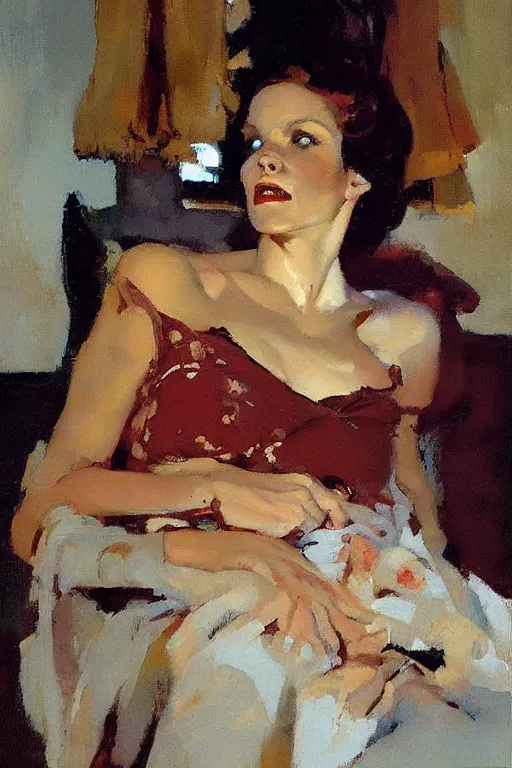 Image similar to your mother in a darkened room, painted by tom lovell frank schoonover dean cornwell phil hale rick berry