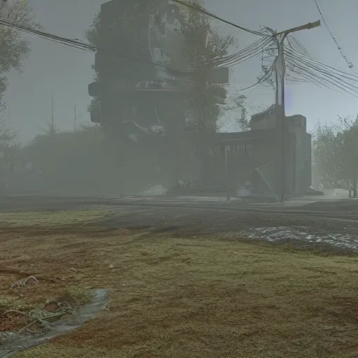 Image similar to retro-futuristic fallout abandoned park fog ultrarealistic photorealistic 8k