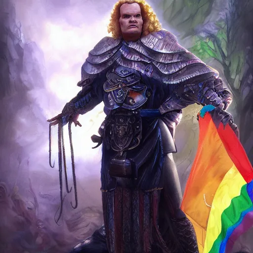 Image similar to vigo the carpathian as a gay man in the pride parade, trending on artstation, photo, portrait, realistic