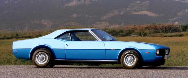 Image similar to denim blue audi camaro b 1 ( 1 9 6 9 ), establishing shot