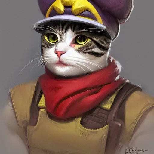 Prompt: Portrait of a Cat dressed as Super Mario, Mario hat, kawaii aesthetic, nintendo, box art, highly detailed, digital painting, artstation, concept art, smooth, sharp focus, illustration, art by artgerm and greg rutkowski and alphonse mucha