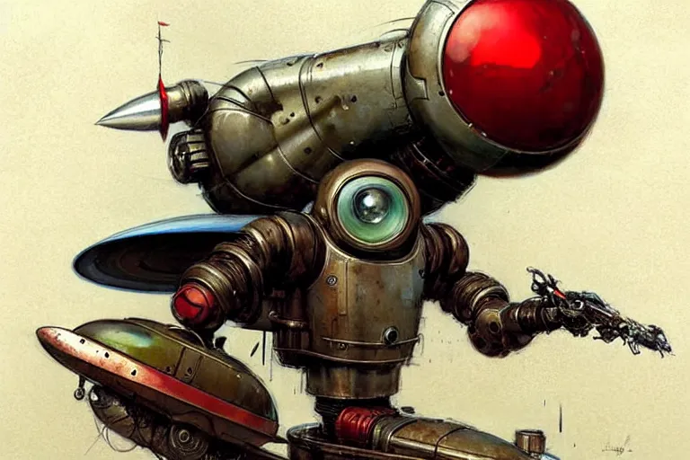 Image similar to adventurer ( ( ( ( ( 1 9 5 0 s retro future robot android mouse rv rocket tank robot. muted colors. ) ) ) ) ) by jean baptiste monge!!!!!!!!!!!!!!!!!!!!!!!!! chrome red