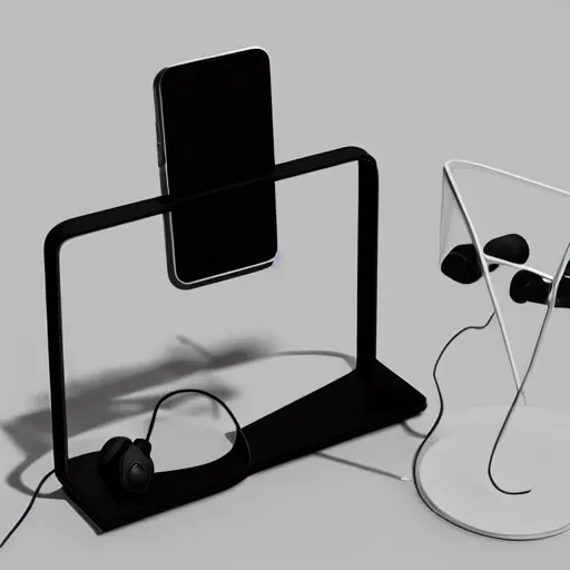 Image similar to headphone stand, futuristic, techno, cyberpunk, product design, 3 d render, 3 d concept, 3 d product render, isometric design, fun, swag