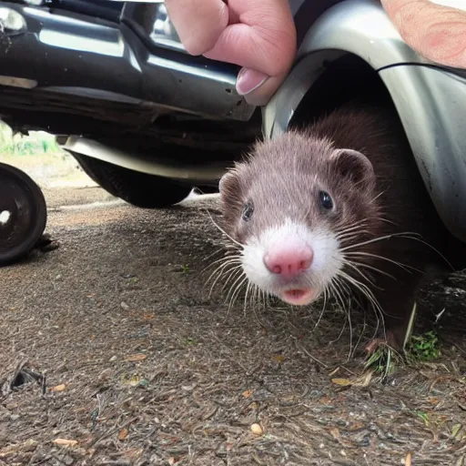 Prompt: a ferret mechanic