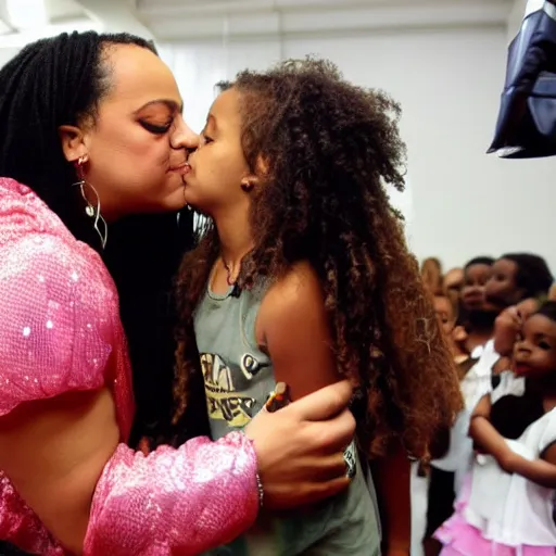 Prompt: cree summers kisses a young fan