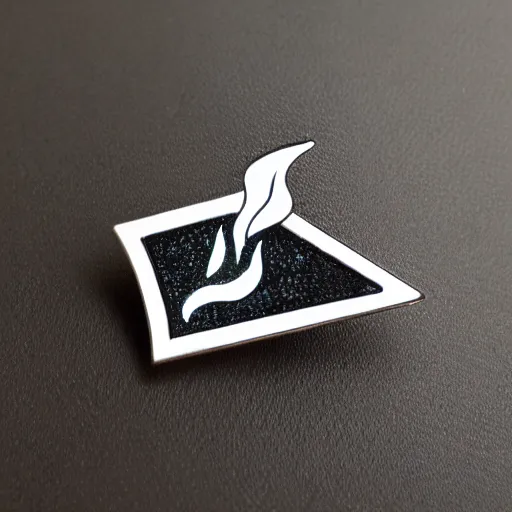 Image similar to a diamond enamel pin depicting a minimalistic clean illustration fire flames warning label, smooth curves